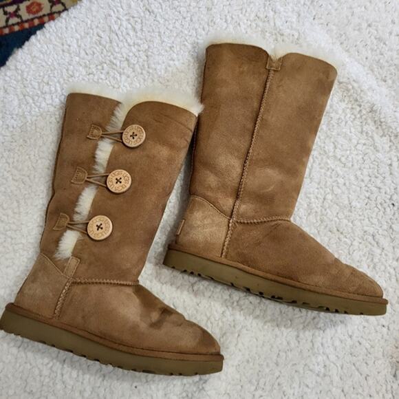 UGG Camel Genuine Leather Genuine Sheepskin Lining High Knee Boots size 6 - Picture 2 of 5